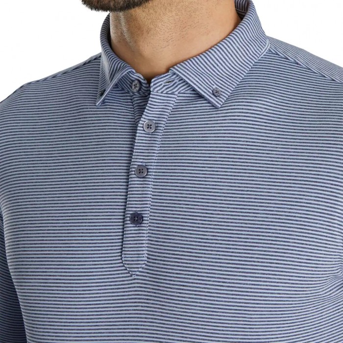 Men's Footjoy Feeder Stripe Jersey Buttondown Collar Shirts Heather Navy / Heather Sky | USA-XM7328