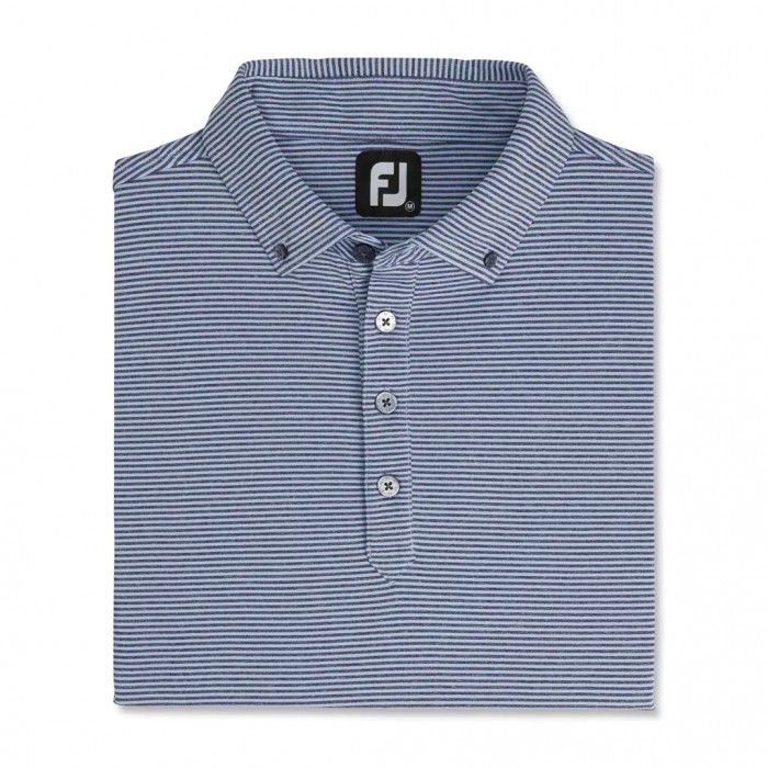 Men\'s Footjoy Feeder Stripe Jersey Buttondown Collar Shirts Heather Navy / Heather Sky | USA-XM7328