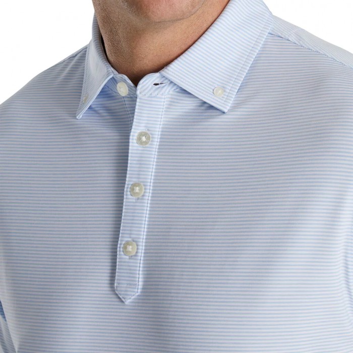 Men's Footjoy Feeder Stripe Lisle Buttondown Collar Shirts Heather Sky / White | USA-JU5270