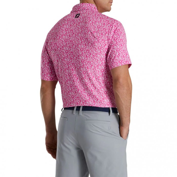 Men's Footjoy Floral Vines Lisle Print Self Collar Shirts Hot Pink / White / Black | USA-CZ5603
