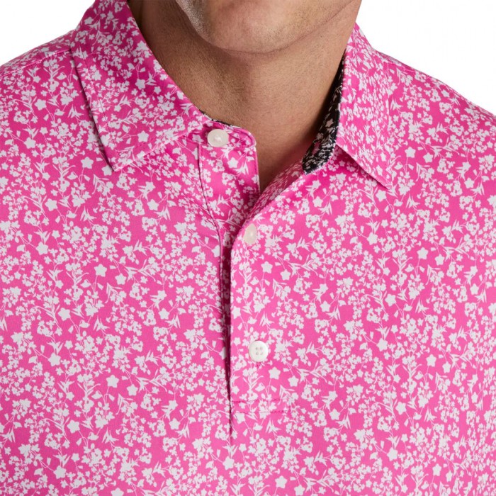 Men's Footjoy Floral Vines Lisle Print Self Collar Shirts Hot Pink / White / Black | USA-CZ5603