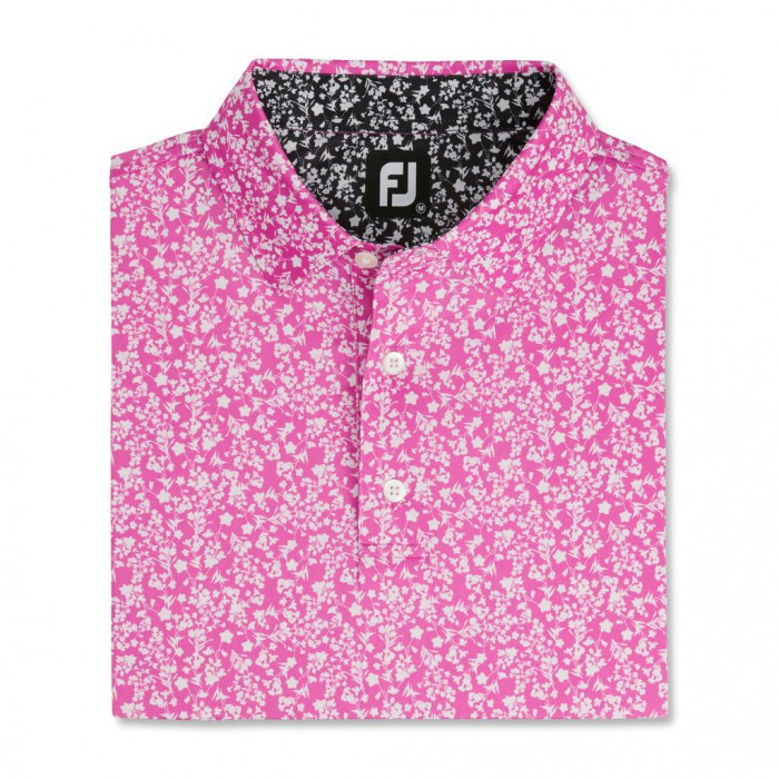 Men\'s Footjoy Floral Vines Lisle Print Self Collar Shirts Hot Pink / White / Black | USA-CZ5603