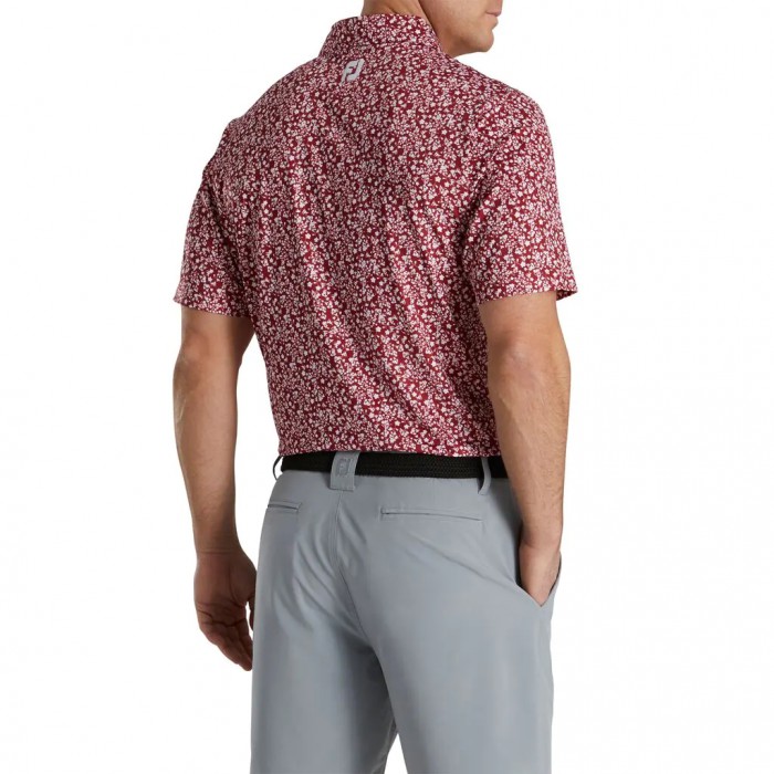 Men's Footjoy Floral Vines Lisle Print Self Collar Shirts Merlot / White / Grey | USA-DU0579