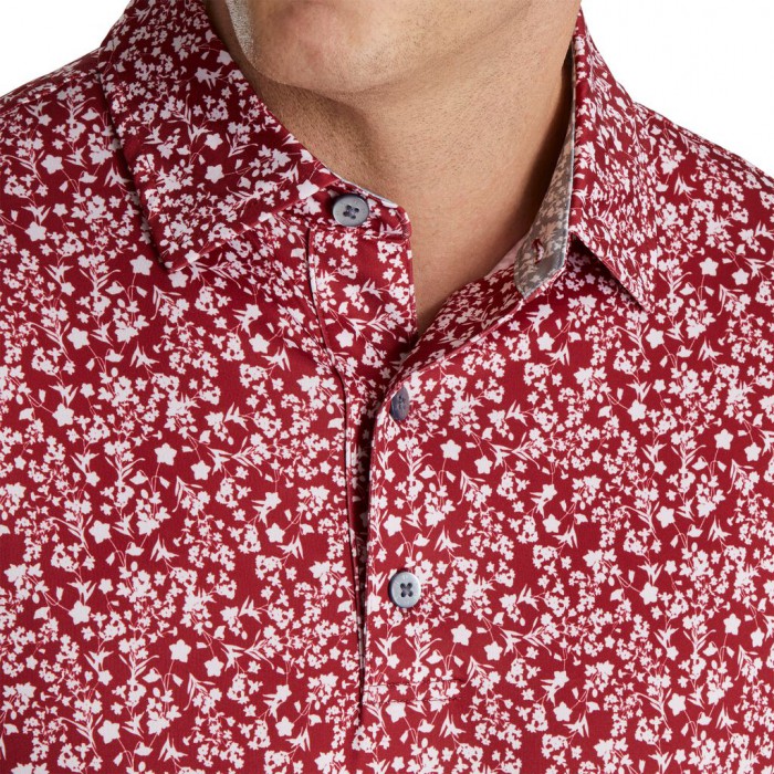 Men's Footjoy Floral Vines Lisle Print Self Collar Shirts Merlot / White / Grey | USA-DU0579