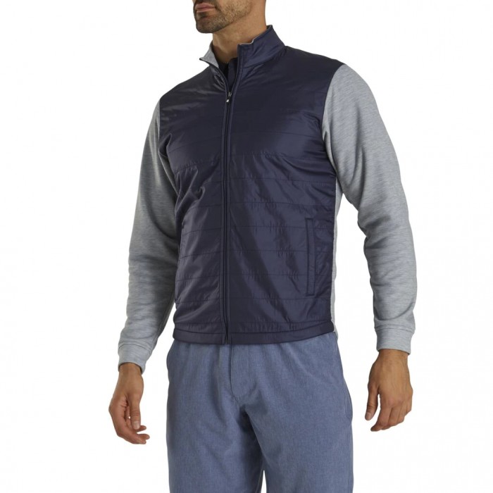 Men's Footjoy Full-Zip Hybrid Jacket Navy / Heather Grey | USA-AV9048