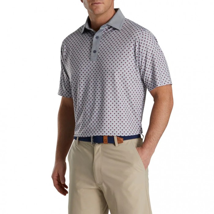 Men's Footjoy Geometric Print Lisle Self Collar Shirts Grey | USA-NM8275