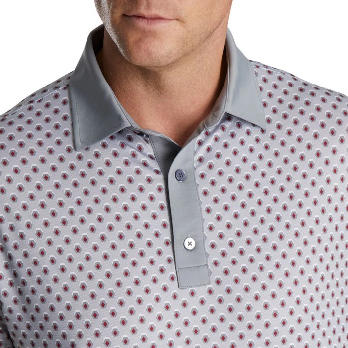 Men's Footjoy Geometric Print Lisle Self Collar Shirts Grey | USA-NM8275