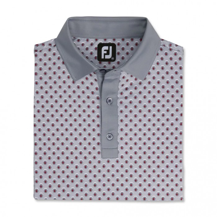 Men\'s Footjoy Geometric Print Lisle Self Collar Shirts Grey | USA-NM8275