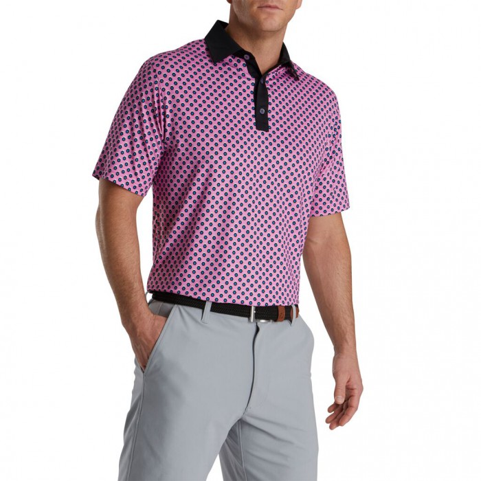 Men's Footjoy Geometric Print Lisle Self Collar Shirts Hot Pink | USA-RP7081