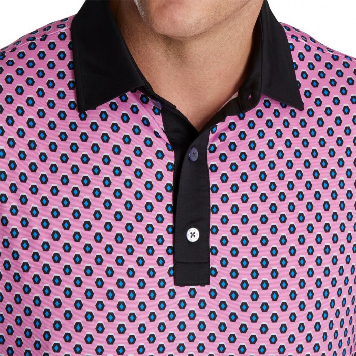 Men's Footjoy Geometric Print Lisle Self Collar Shirts Hot Pink | USA-RP7081