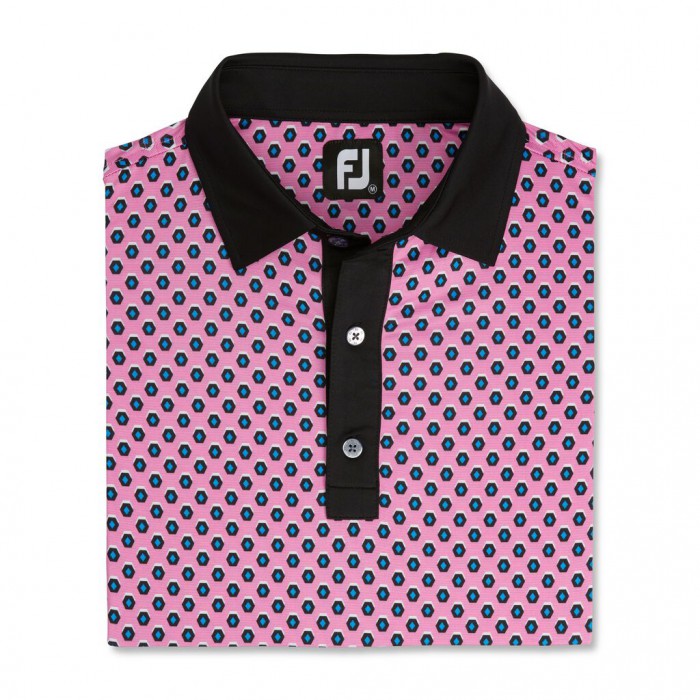 Men\'s Footjoy Geometric Print Lisle Self Collar Shirts Hot Pink | USA-RP7081