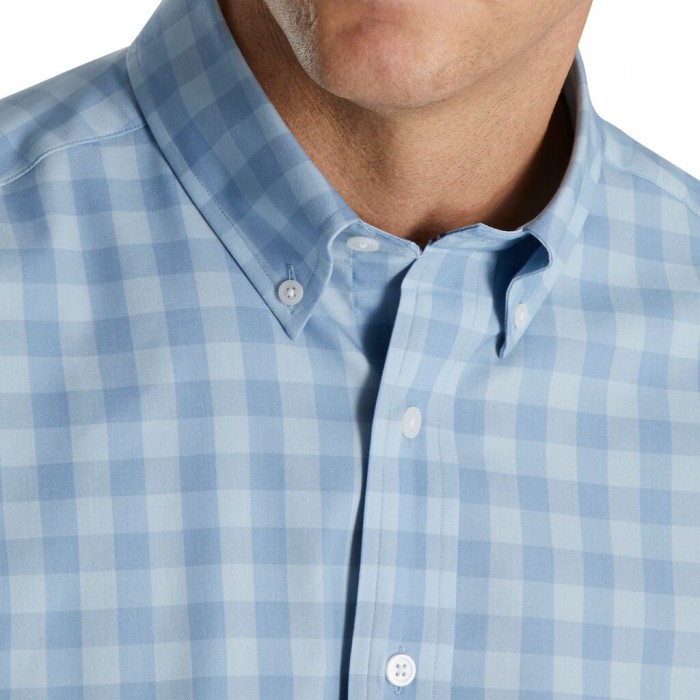 Men's Footjoy Gingham Stretch Cotton Shirts Mist / Wedgewood | USA-CD2981