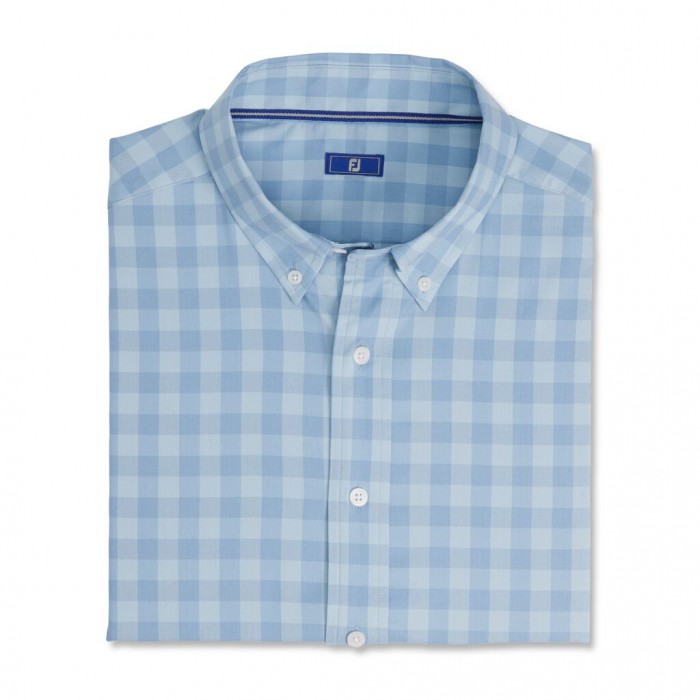 Men\'s Footjoy Gingham Stretch Cotton Shirts Mist / Wedgewood | USA-CD2981