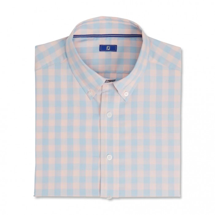 Men\'s Footjoy Gingham Stretch Cotton Shirts Light Pink / Mist | USA-UY2684