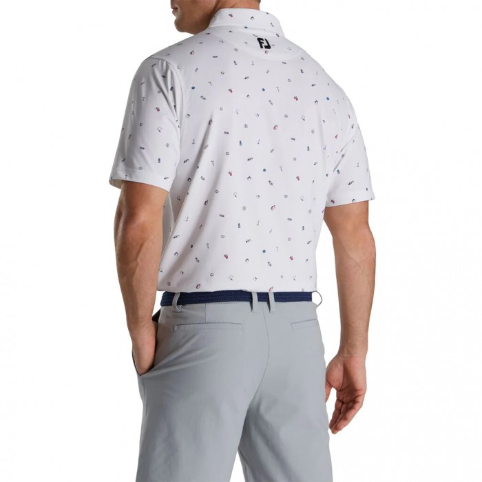 Men's Footjoy Golf Doodle Print Lisle Self Collar Shirts White | USA-BC5273