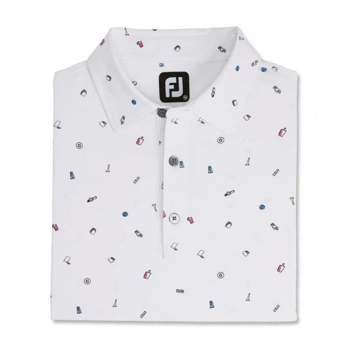 Men\'s Footjoy Golf Doodle Print Lisle Self Collar Shirts White | USA-BC5273