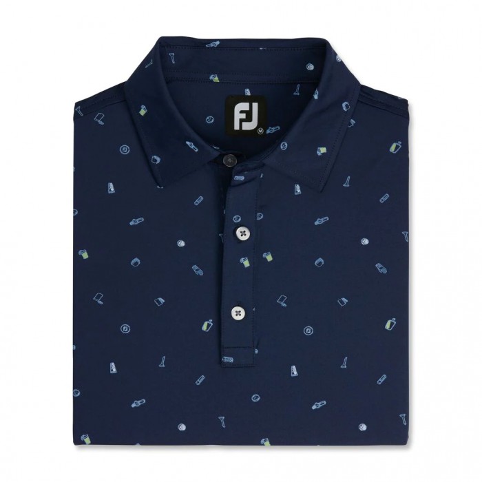 Men\'s Footjoy Golf Doodle Print Lisle Self Collar Shirts Navy | USA-OU0159