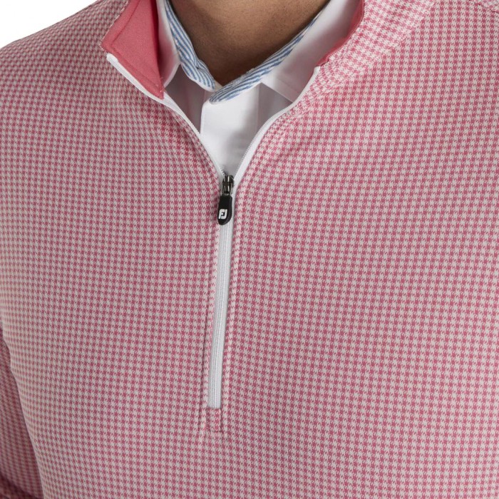 Men's Footjoy Houndstooth Jacquard Quarter-Zip Jacket Cape Red / White | USA-JB9263