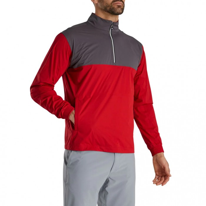 Men's Footjoy HydroKnit Pullover Charcoal / Red | USA-AS2076