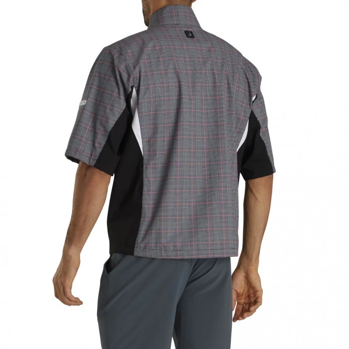 Men's Footjoy HydroLite Short Sleeve Shirts Black / White Prince Of Wales Check | USA-HY0524