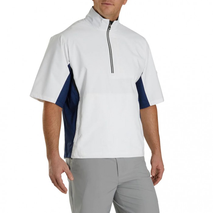 Men's Footjoy HydroLite Short Sleeve Shirts White / Royal + Black Houndstooth | USA-RL0847