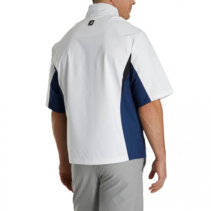 Men's Footjoy HydroLite Short Sleeve Shirts White / Royal + Black Houndstooth | USA-RL0847