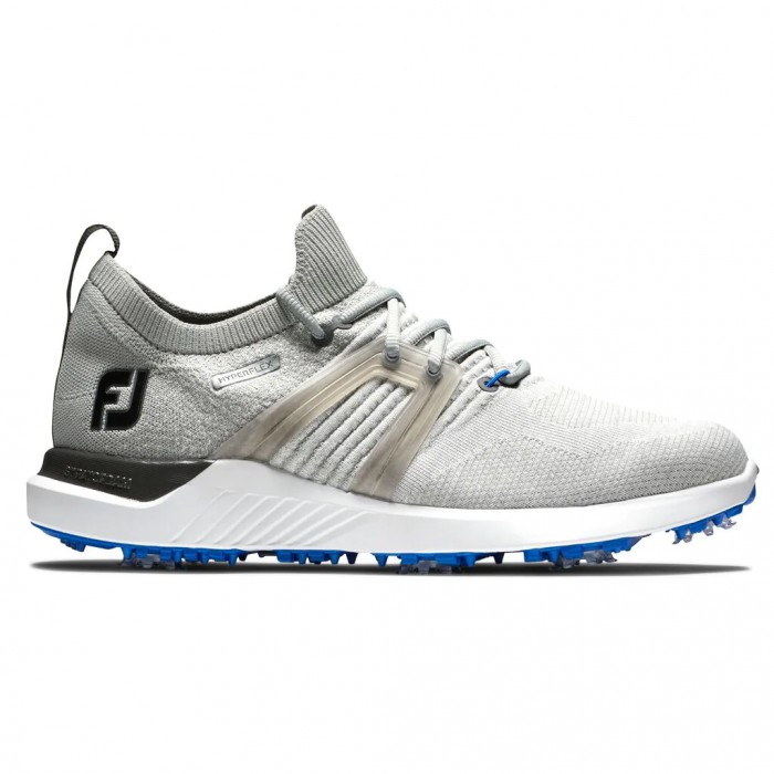 Men\'s Footjoy HyperFlex Spiked Golf Shoes Grey / White / Blue | USA-PR8315