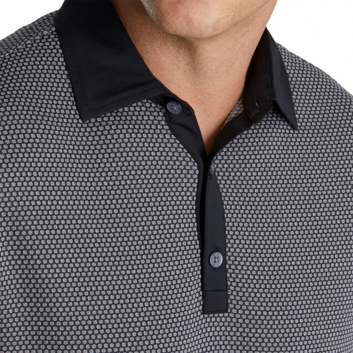 Men's Footjoy Jacquard Dot Lisle Self Collar Shirts Black / White | USA-BR5240