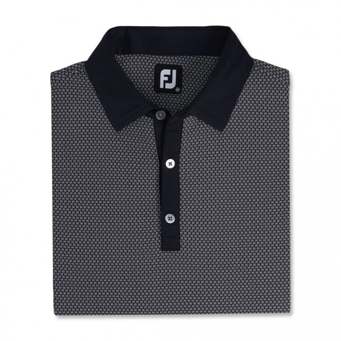 Men\'s Footjoy Jacquard Dot Lisle Self Collar Shirts Black / White | USA-BR5240