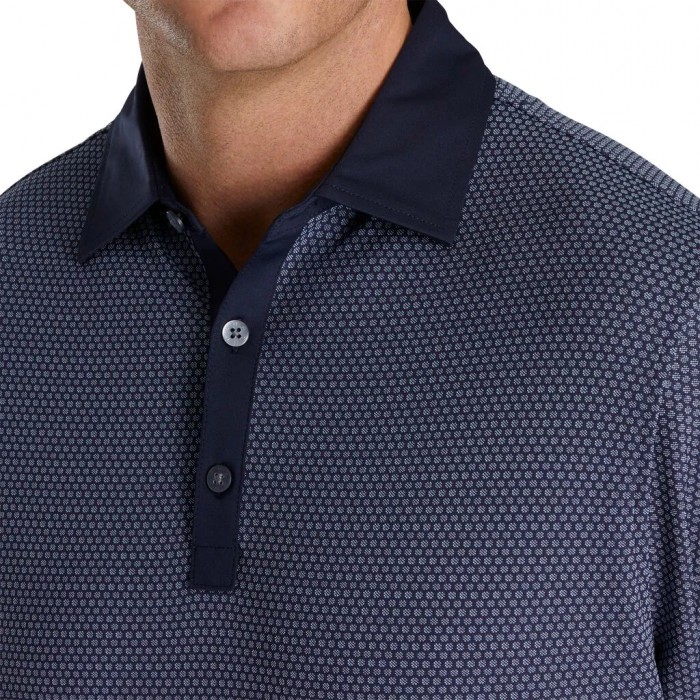 Men's Footjoy Jacquard Dot Lisle Self Collar Shirts Navy / Sky | USA-GD5139