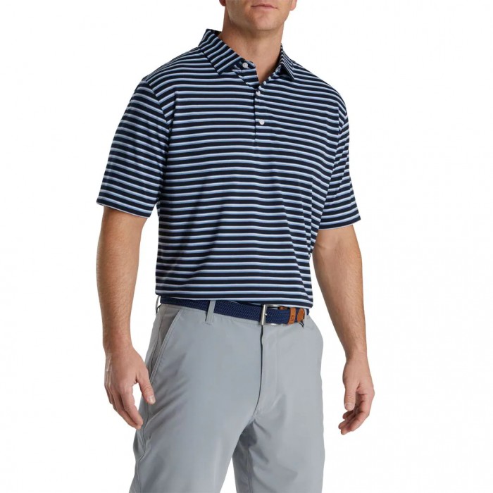 Men's Footjoy Jersey Classic Stripe Shirts Navy / Wedgewood / White | USA-LH8130