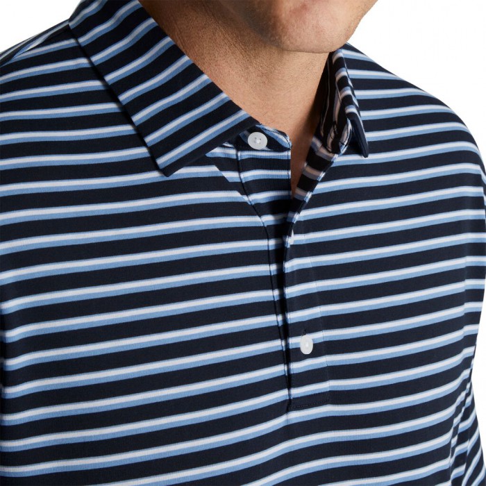 Men's Footjoy Jersey Classic Stripe Shirts Navy / Wedgewood / White | USA-LH8130