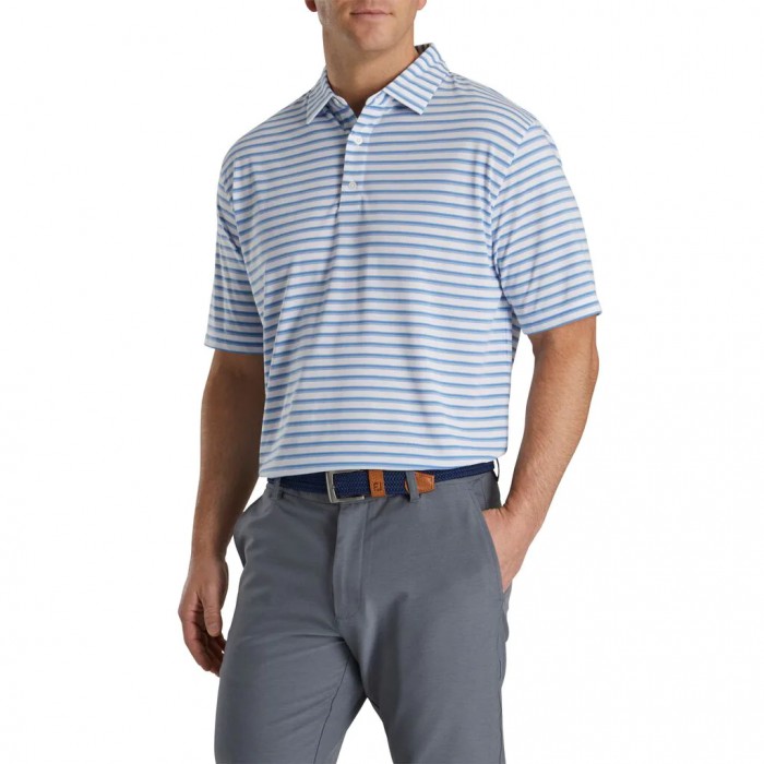 Men's Footjoy Jersey Classic Stripe Shirts White / Mist / Cornflower | USA-SQ2637