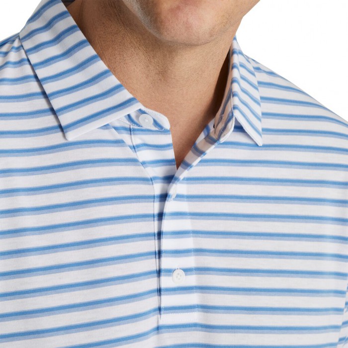 Men's Footjoy Jersey Classic Stripe Shirts White / Mist / Cornflower | USA-SQ2637