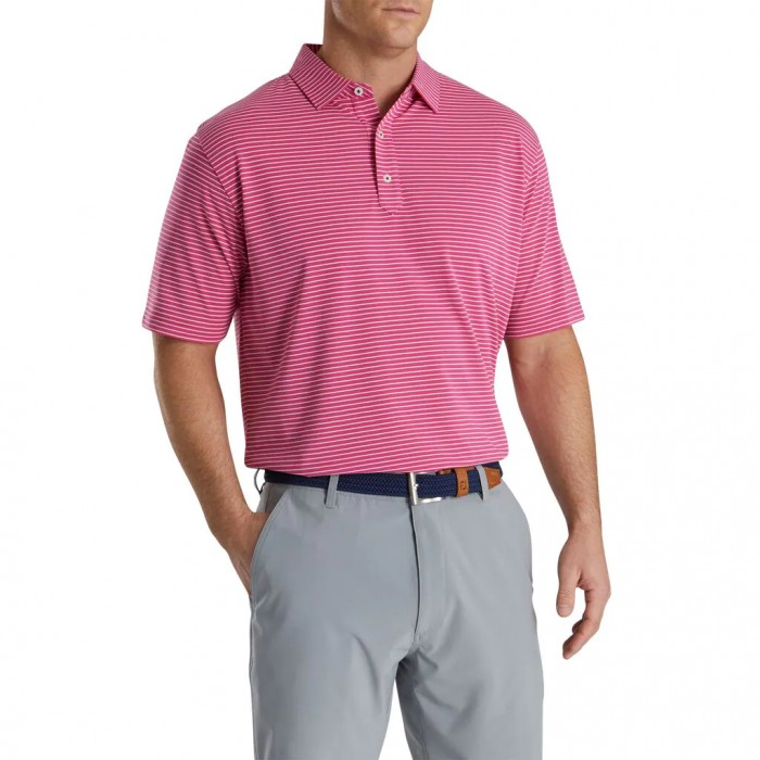 Men's Footjoy Jersey Pencil Stripe Shirts Berry / White | USA-PJ8294