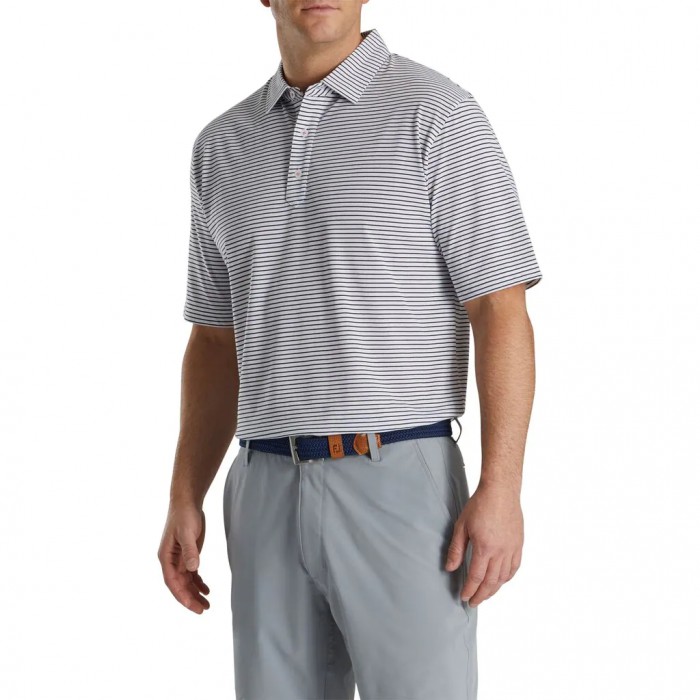 Men's Footjoy Jersey Pencil Stripe Shirts White / Navy | USA-SB0758