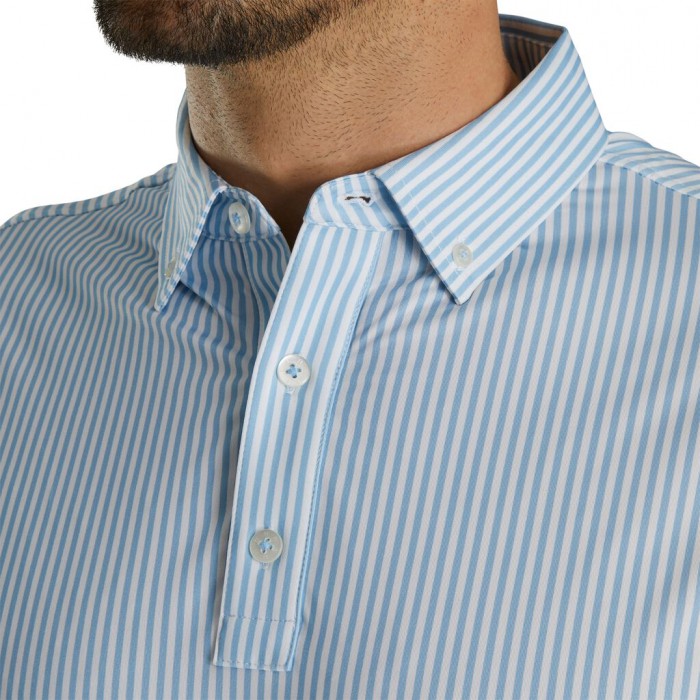 Men's Footjoy Limited Edition Lisle Stripe Self Collar Shirts Light Blue / White | USA-WY7235