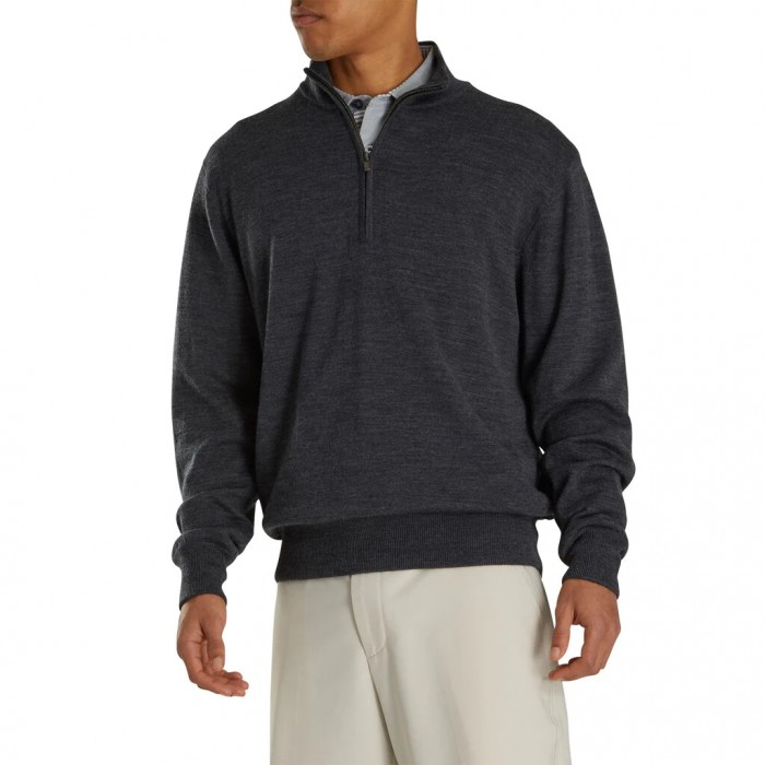 Men's Footjoy Lined Performance Sweater Jacket Charcoal Heather | USA-HE1064