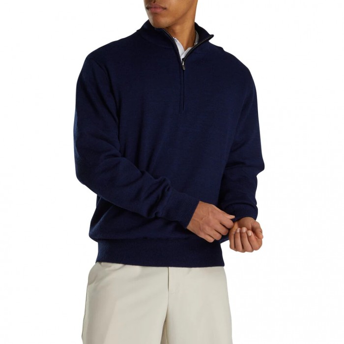 Men's Footjoy Lined Performance Sweater Jacket Navy | USA-TA6370