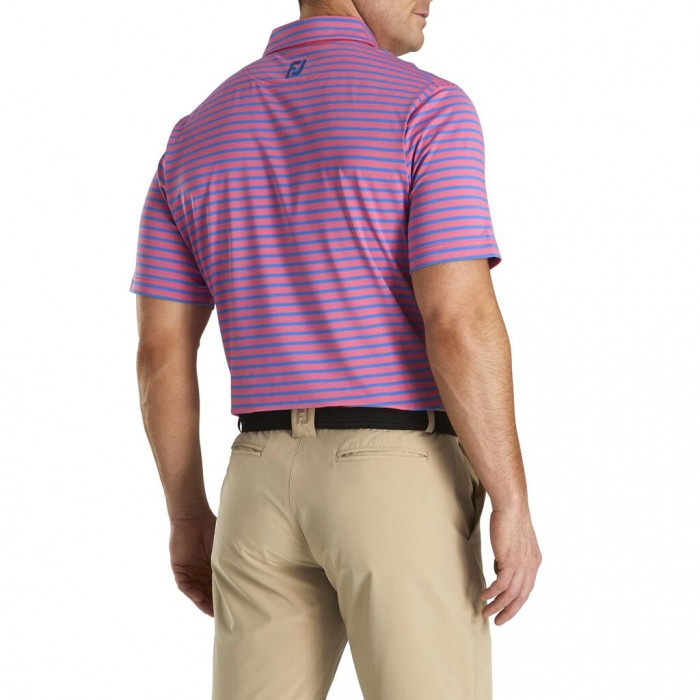 Men's Footjoy Lisle 2-Color Stripe Self Collar Shirts Pink Azalea / Marine | USA-CW7914