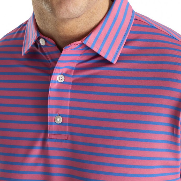 Men's Footjoy Lisle 2-Color Stripe Self Collar Shirts Pink Azalea / Marine | USA-CW7914