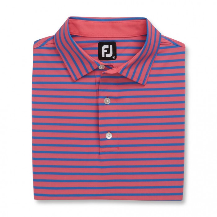 Men\'s Footjoy Lisle 2-Color Stripe Self Collar Shirts Pink Azalea / Marine | USA-CW7914