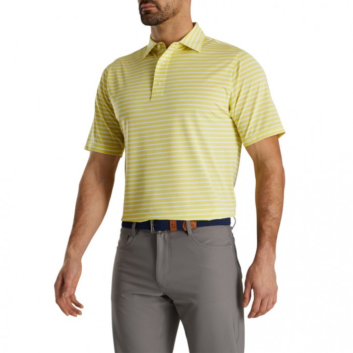 Men's Footjoy Lisle 2-Color Stripe Self Collar Shirts Yellow / White | USA-HX9074