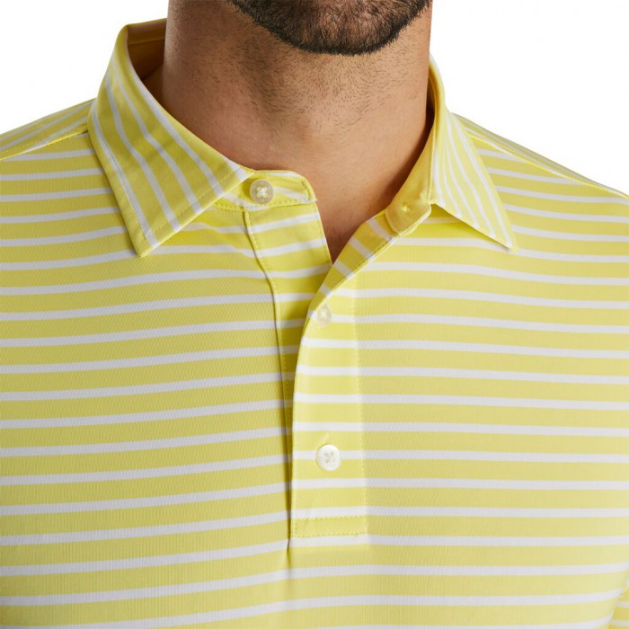 Men's Footjoy Lisle 2-Color Stripe Self Collar Shirts Yellow / White | USA-HX9074