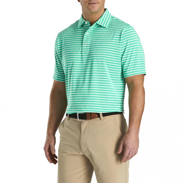 Men's Footjoy Lisle 2-Color Stripe Self Collar Shirts Spearmint / White | USA-OU8720