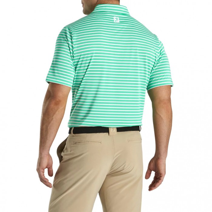 Men's Footjoy Lisle 2-Color Stripe Self Collar Shirts Spearmint / White | USA-OU8720