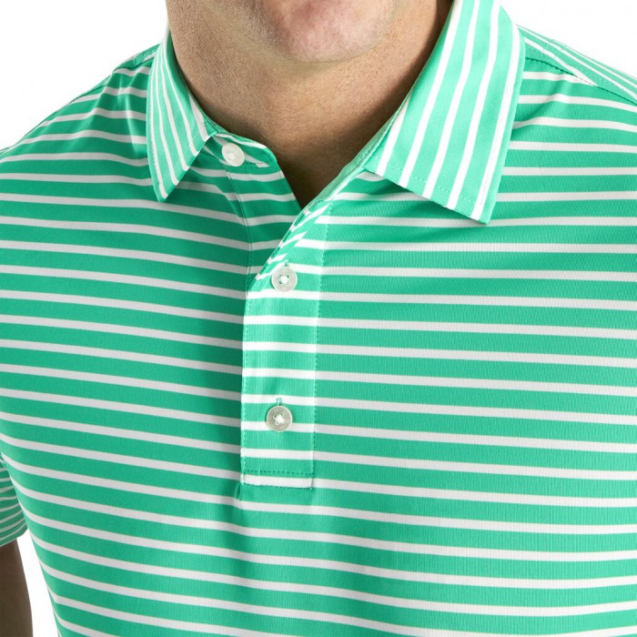 Men's Footjoy Lisle 2-Color Stripe Self Collar Shirts Spearmint / White | USA-OU8720