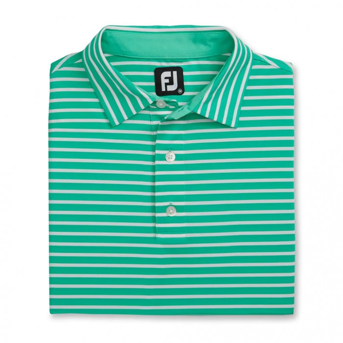 Men\'s Footjoy Lisle 2-Color Stripe Self Collar Shirts Spearmint / White | USA-OU8720