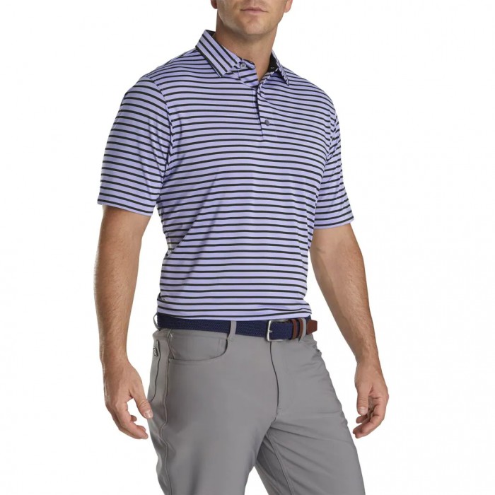 Men's Footjoy Lisle 2-Color Stripe Self Collar Shirts Lavender / Black | USA-PO8965