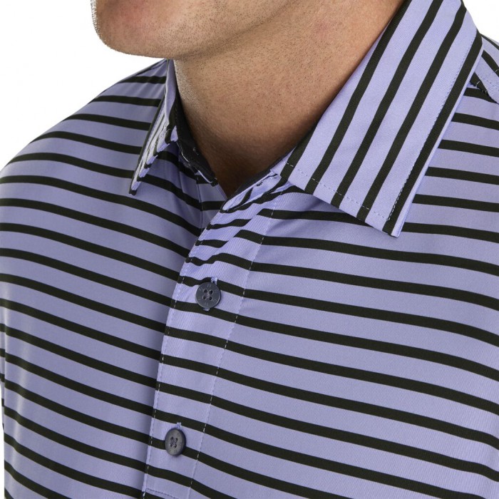 Men's Footjoy Lisle 2-Color Stripe Self Collar Shirts Lavender / Black | USA-PO8965